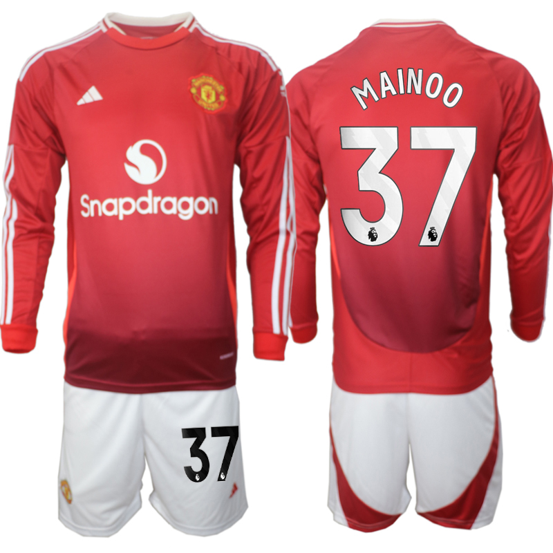 Men 2024-2025 Club Manchester United home Long Sleeves Red #37 Soccer Jersey->manchester united jersey->Soccer Club Jersey